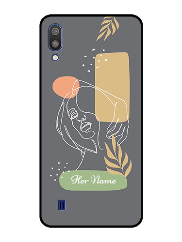 Custom Galaxy M10 Custom Glass Phone Case - Gazing Woman line art Design