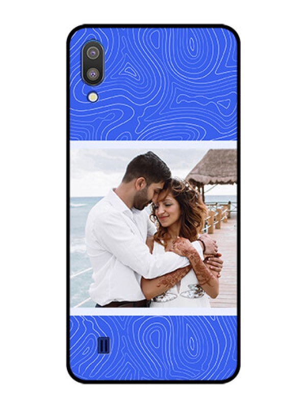Custom Galaxy M10 Custom Glass Mobile Case - Curved line art with blue and white Design