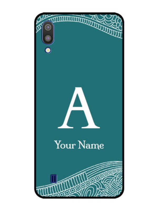 Custom Galaxy M10 Personalized Glass Phone Case - line art pattern with custom name Design