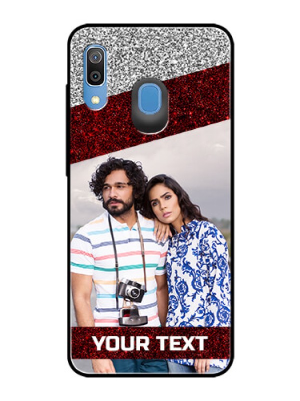 Custom Galaxy M10s Personalized Glass Phone Case  - Image Holder with Glitter Strip Design