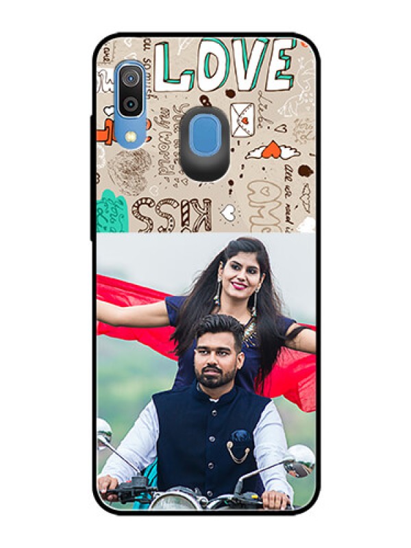 Custom Galaxy M10s Custom Glass Phone Case  - Love Doodle Pattern 