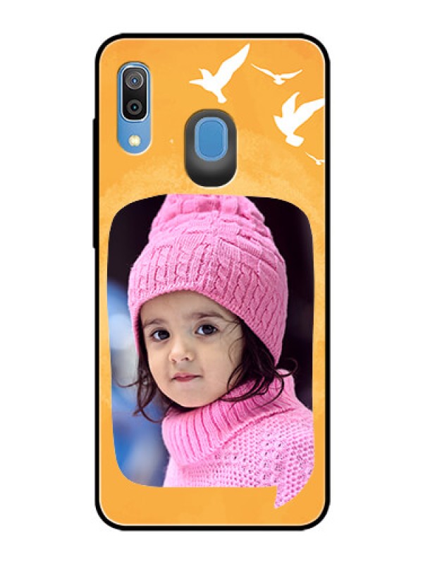 Custom Galaxy M10s Personalized Glass Phone Case  - Water Color Design with Bird Icons