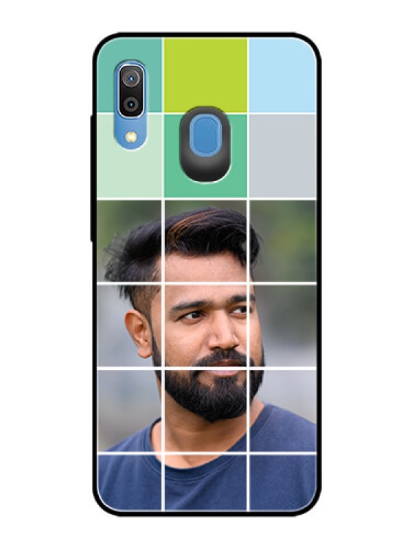 Custom Galaxy M10s Photo Printing on Glass Case  - with white box pattern 