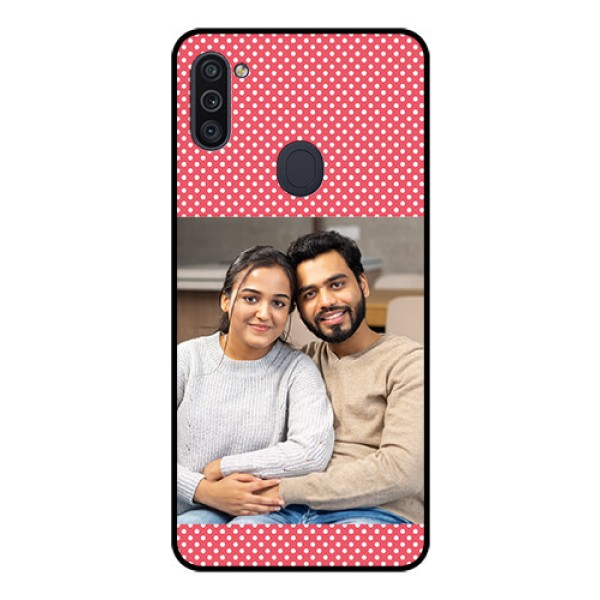 Galaxy M11 Custom Glass Phone Case - White Dotted Design