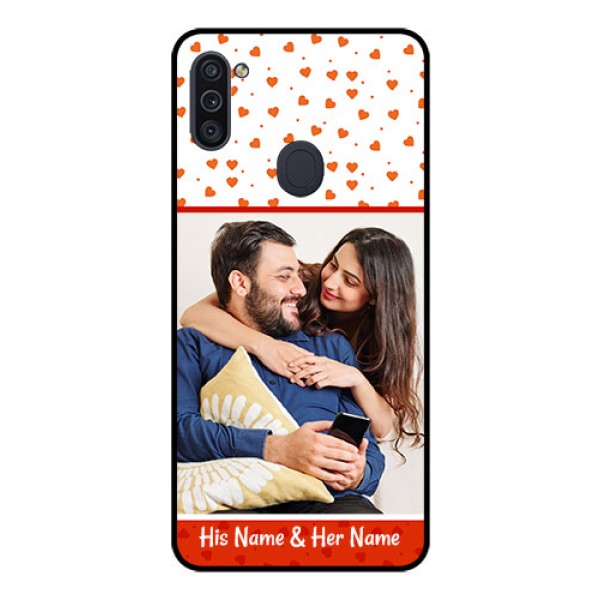 Galaxy M11 Custom Glass Phone Case - Orange Love Symbol Design