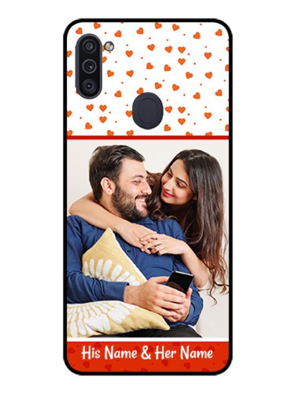 Custom Galaxy M11 Custom Glass Phone Case - Orange Love Symbol Design