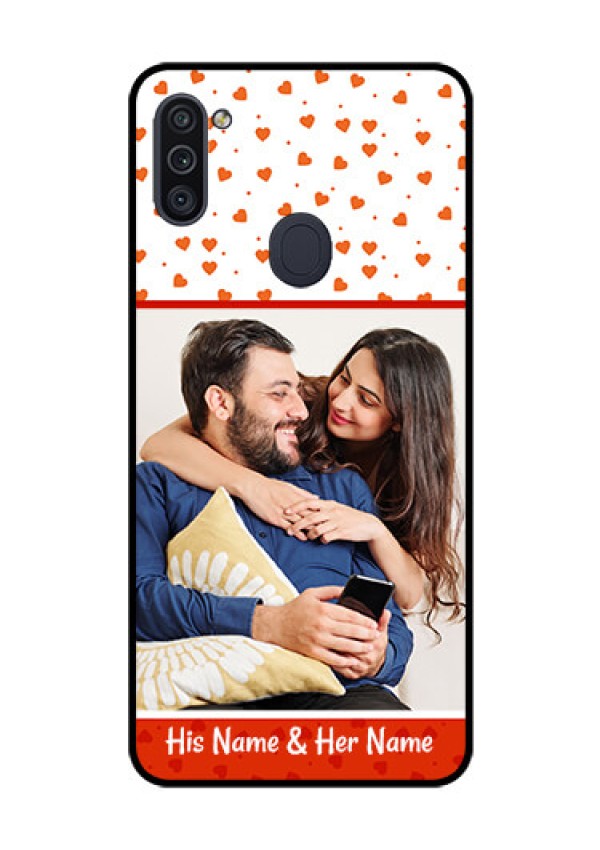 Galaxy M11 Custom Glass Phone Case - Orange Love Symbol Design