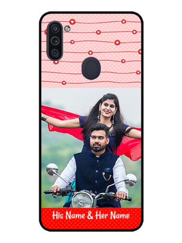 Custom Galaxy M11 Personalized Glass Phone Case - Red Pattern Case Design