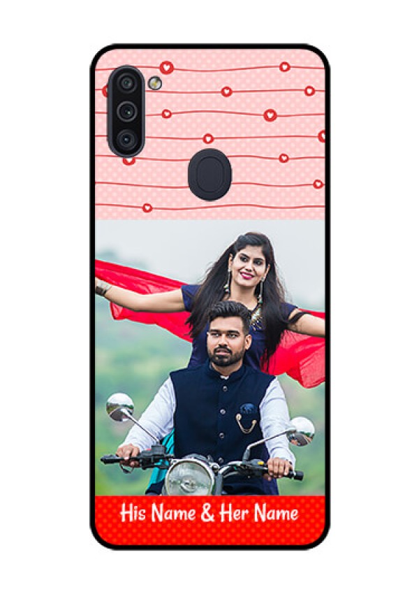 Galaxy M11 Personalized Glass Phone Case - Red Pattern Case Design