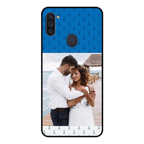 Galaxy M11 Photo Printing on Glass Case - Blue Anchors Design