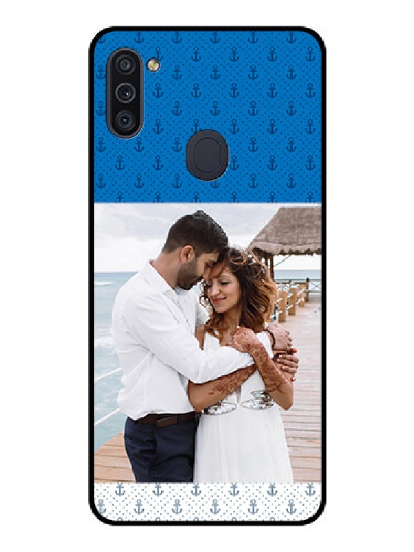 Custom Galaxy M11 Photo Printing on Glass Case - Blue Anchors Design