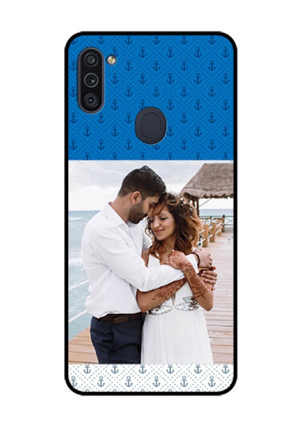 Galaxy M11 Photo Printing on Glass Case - Blue Anchors Design