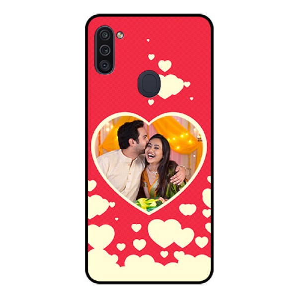 Galaxy M11 Custom Glass Mobile Case - Love Symbols Phone Cover Design