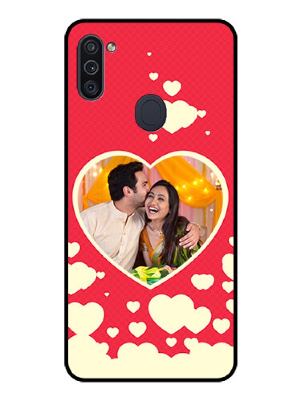 Custom Galaxy M11 Custom Glass Mobile Case - Love Symbols Phone Cover Design