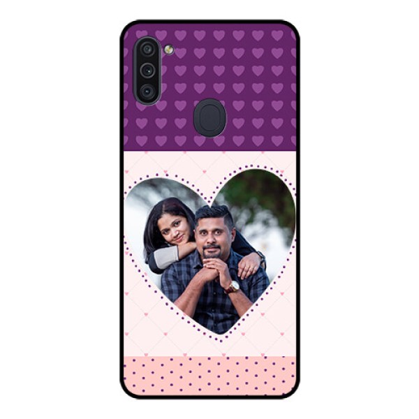 Galaxy M11 Custom Glass Phone Case - Violet Love Dots Design