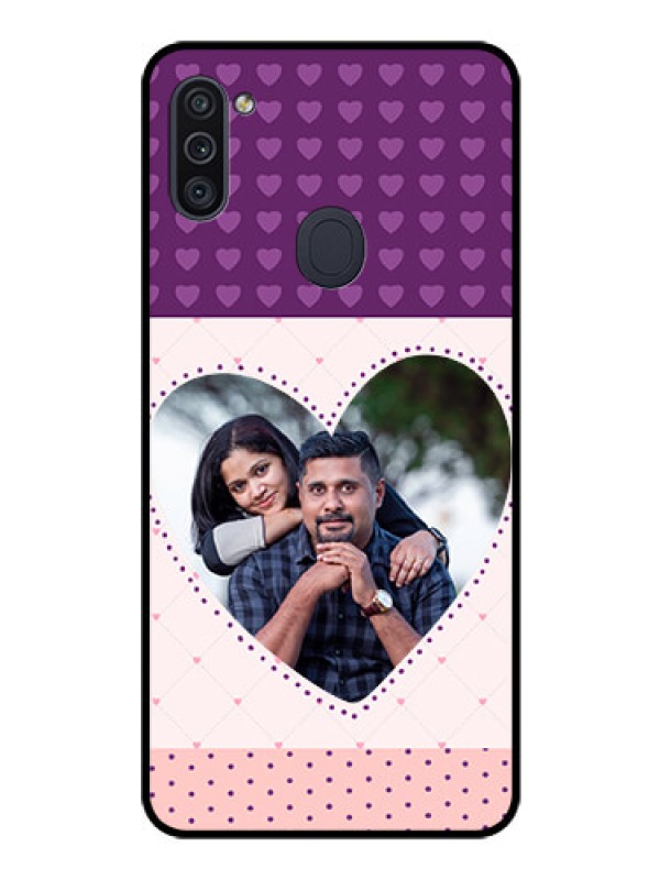 Custom Galaxy M11 Custom Glass Phone Case - Violet Love Dots Design