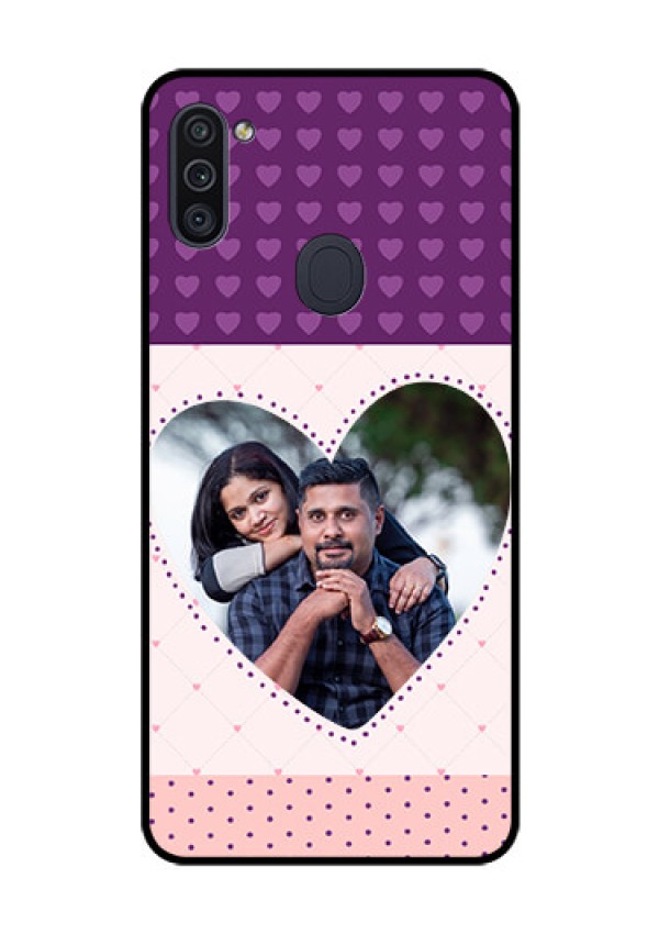 Galaxy M11 Custom Glass Phone Case - Violet Love Dots Design