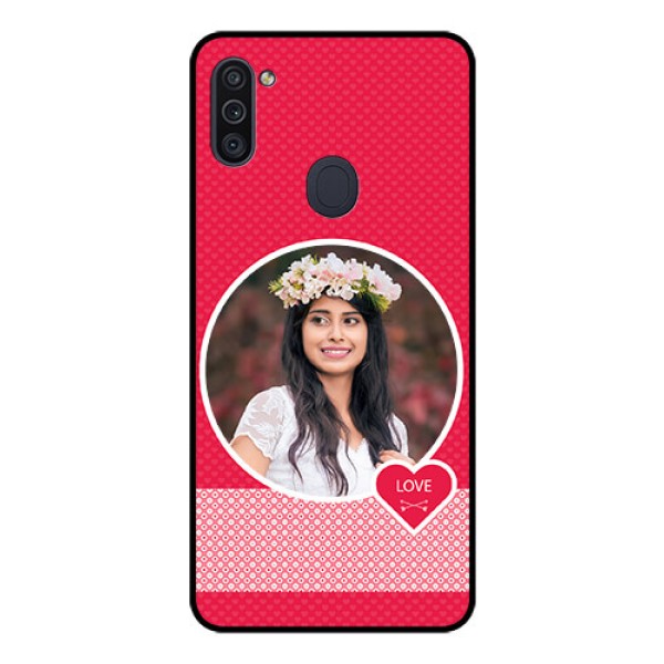 Galaxy M11 Personalised Glass Phone Case - Pink Pattern Design