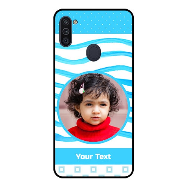 Galaxy M11 Custom Glass Phone Case - Simple Blue Case Design