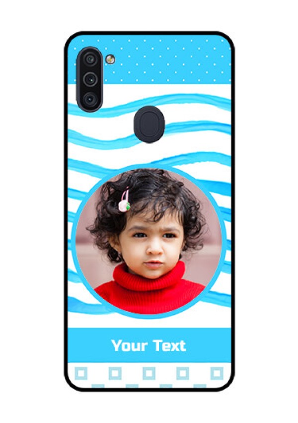 Galaxy M11 Custom Glass Phone Case - Simple Blue Case Design