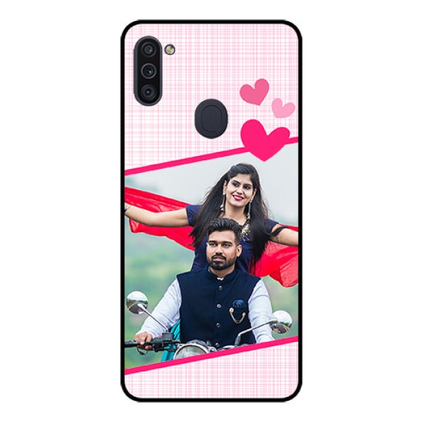 Galaxy M11 Custom Glass Phone Case - Love Shape Heart Design Galaxy M11 Custom Glass Phone Case - Love Shape Heart Design