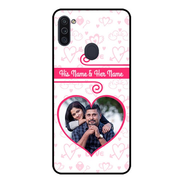 Galaxy M11 Personalized Glass Phone Case - Heart Shape Love Design Galaxy M11 Personalized Glass Phone Case - Heart Shape Love Design