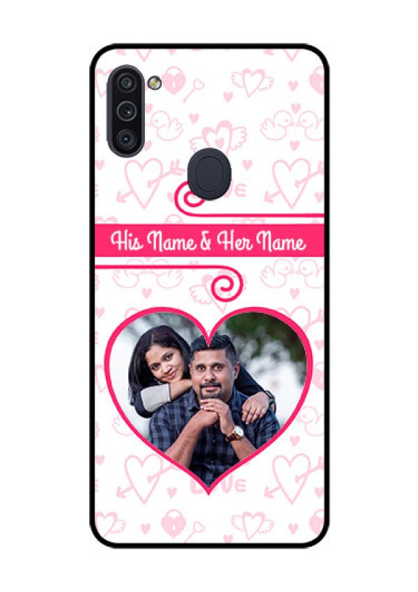 Galaxy M11 Personalized Glass Phone Case - Heart Shape Love Design