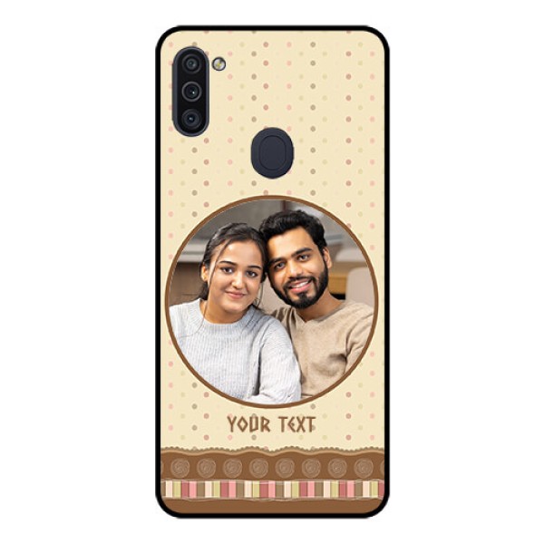 Galaxy M11 Custom Glass Mobile Case - Brown Dotted Mobile Case Design Galaxy M11 Custom Glass Mobile Case - Brown Dotted Mobile Case Design