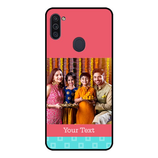 Galaxy M11 Personalized Glass Phone Case - Peach & Blue Color Design Galaxy M11 Personalized Glass Phone Case - Peach & Blue Color Design