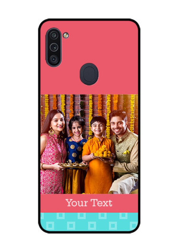Galaxy M11 Personalized Glass Phone Case - Peach & Blue Color Design