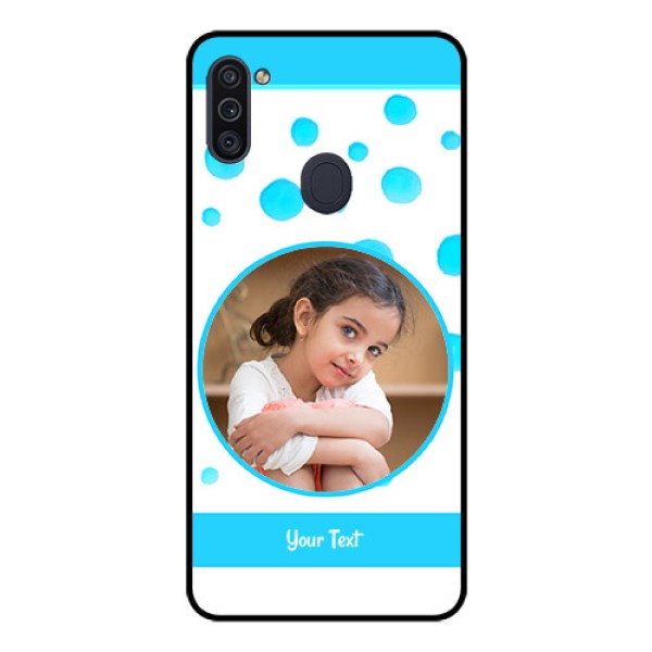 Galaxy M11 Photo Printing on Glass Case - Blue Bubbles Pattern Design Galaxy M11 Photo Printing on Glass Case - Blue Bubbles Pattern Design