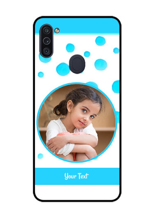 Galaxy M11 Photo Printing on Glass Case - Blue Bubbles Pattern Design