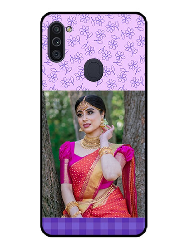 Custom Galaxy M11 Custom Glass Phone Case - Purple Floral Design