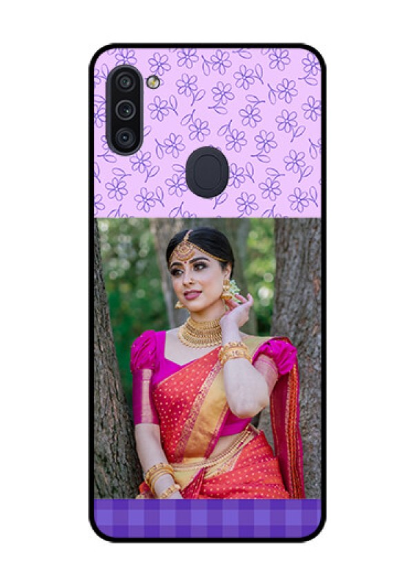 Galaxy M11 Custom Glass Phone Case - Purple Floral Design