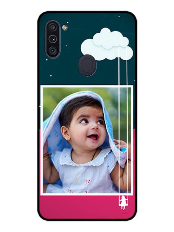 Custom Galaxy M11 Custom Glass Phone Case - Cute Girl with Cloud Design