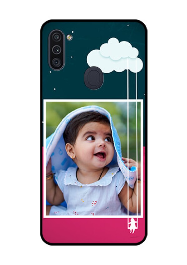Galaxy M11 Custom Glass Phone Case - Cute Girl with Cloud Design