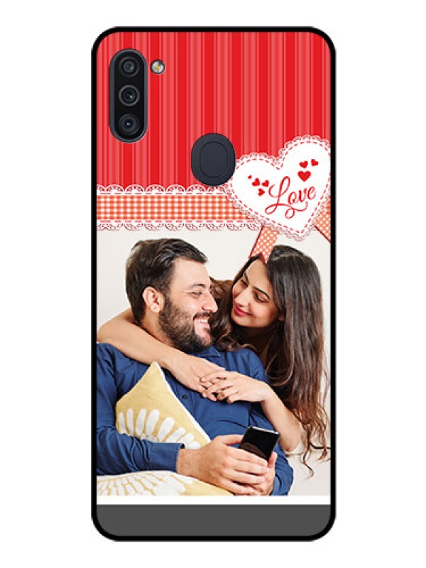 Custom Galaxy M11 Custom Glass Mobile Case - Red Love Pattern Design