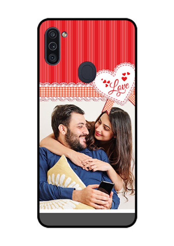 Galaxy M11 Custom Glass Mobile Case - Red Love Pattern Design