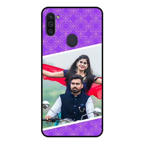 Galaxy M11 Custom Glass Phone Case - Violet Pattern Design