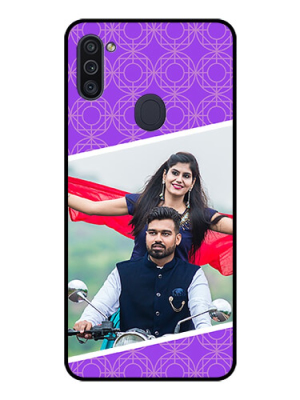 Custom Galaxy M11 Custom Glass Phone Case - Violet Pattern Design