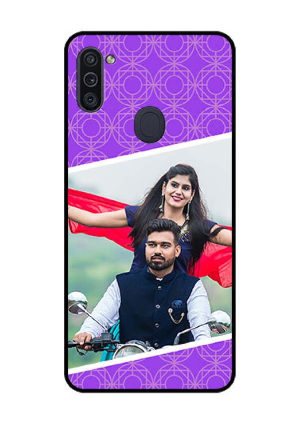 Galaxy M11 Custom Glass Phone Case - Violet Pattern Design