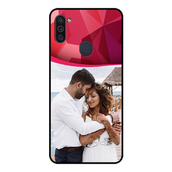 Galaxy M11 Custom Glass Mobile Case - Red Abstract Design
