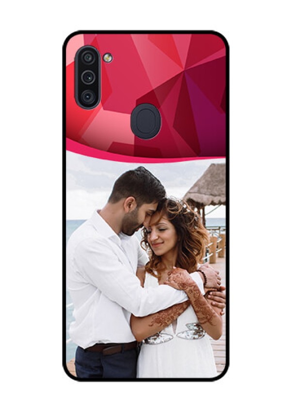 Galaxy M11 Custom Glass Mobile Case - Red Abstract Design