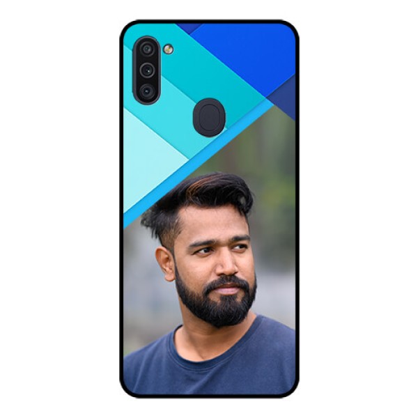 Galaxy M11 Custom Glass Phone Case - Blue Pattern Design