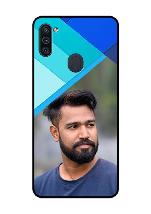 Galaxy M11 Custom Glass Phone Case - Blue Pattern Design