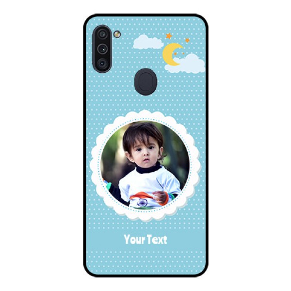 Galaxy M11 Personalised Glass Phone Case - Violet Pattern Design