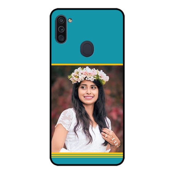 Galaxy M11 Custom Glass Phone Case - Yellow & Blue Design 