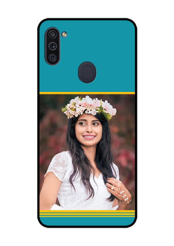 Galaxy M11 Custom Glass Phone Case - Yellow & Blue Design 