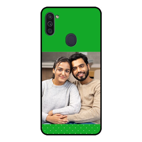Galaxy M11 Personalized Glass Phone Case - Green Pattern Design