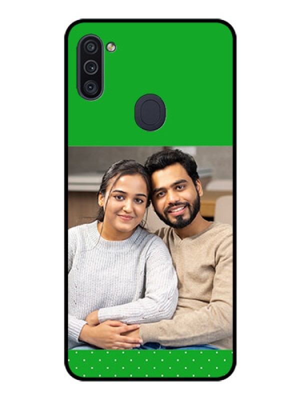 Custom Galaxy M11 Personalized Glass Phone Case - Green Pattern Design